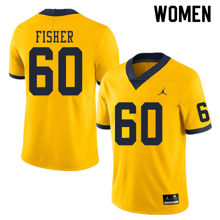 Women #60 Luke Fisher Michigan Wolverines College Football Jerseys Sale-Yellow